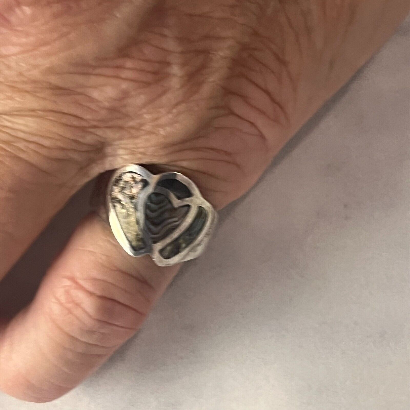 925 Solid Sterling silver Abalone Ring Hearts gen… - image 13