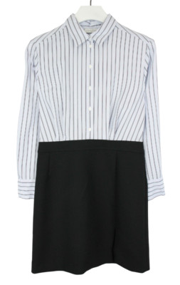 SANDRO  Dress Women's (EU) 40 Long Sleeve Pinstriped Half Button Polo Neck Mini
