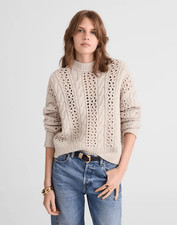 Madewell Marled Cable-Knit Wool Oatmeal Sweater Size M