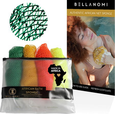 BELLANOMI 4 Piece African Exfoliating Net Sponge Long African Bath Sponge, Authe
