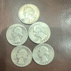 Lot J of 5 90% Silver Washington Quarters Circulated