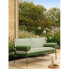 Green White Stripe Metal Garden Bench 2 Seater Patio Outdoor Seat