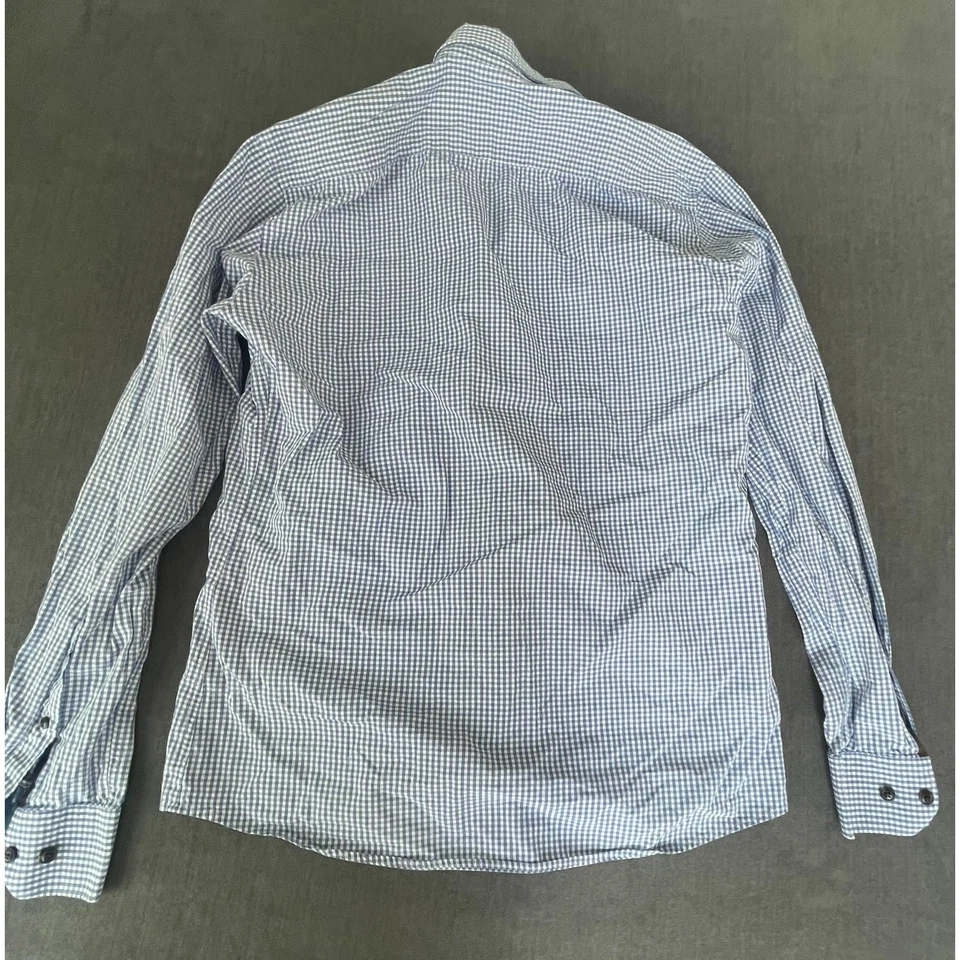 Pierre Cardin Button Down Shirt Mens M Blue Gingham Classic Preppy Casual Style - Image 4 of 4