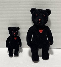 Vintage Department 56 Black Plastic Jointed Crushed Velvet Teddy Bear LOT OF 2