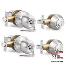 Keyed Entry Door Knob and Single Cylinder Deadbolt 2 Pack Brushed Nickel Modern