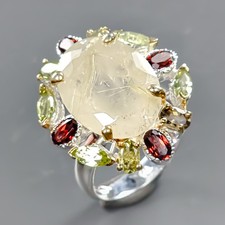 Jewelry 17 ct Natural Rutilated Quartz Ring 925 Sterling Silver Size 8 /R431699