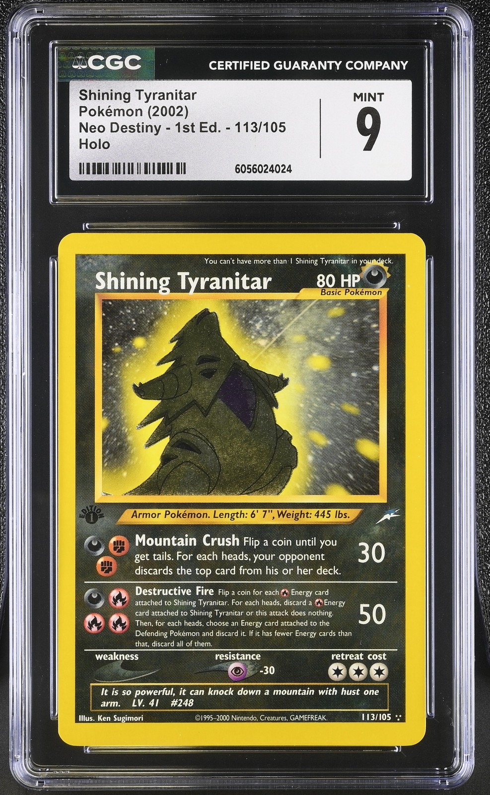 CGC 9 MINT Shining Tyranitar Neo Destiny 1st Edition 113/105 Holo Pokemon Card
