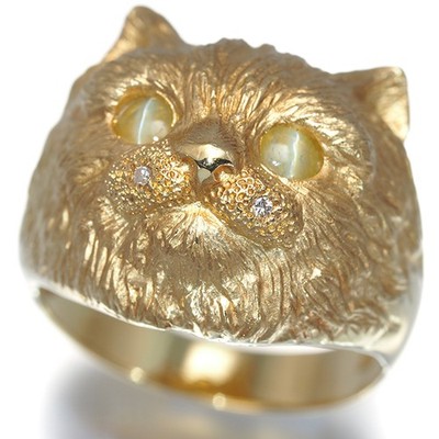 Chrysoberyl Cat's-eye Diamond Cat Ring 18K 750 Yellow Gold