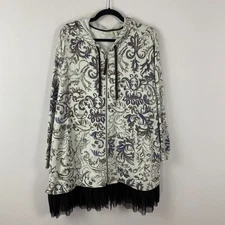 LOGO Lounge by Lori Goldstein Printed Full Zip Hoodie Size 1X White Black