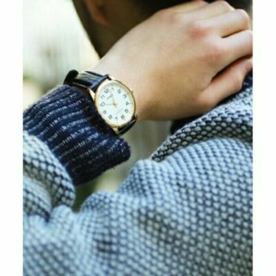 Casio MTP-V001GL-7B White Dial Black Leather Strap Gold Tone