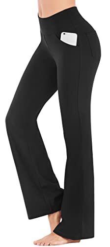 Bootcut Yoga Pants with Pockets for Women Wide Leg Pants Large Black 30"inseam