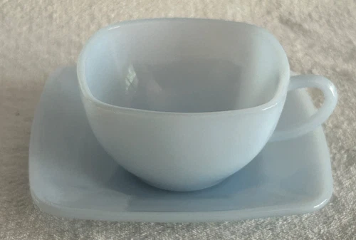 Vintage Fire King Delphite Azurite Blue Glass Charm Coffee Cup & Saucer Set EXC!