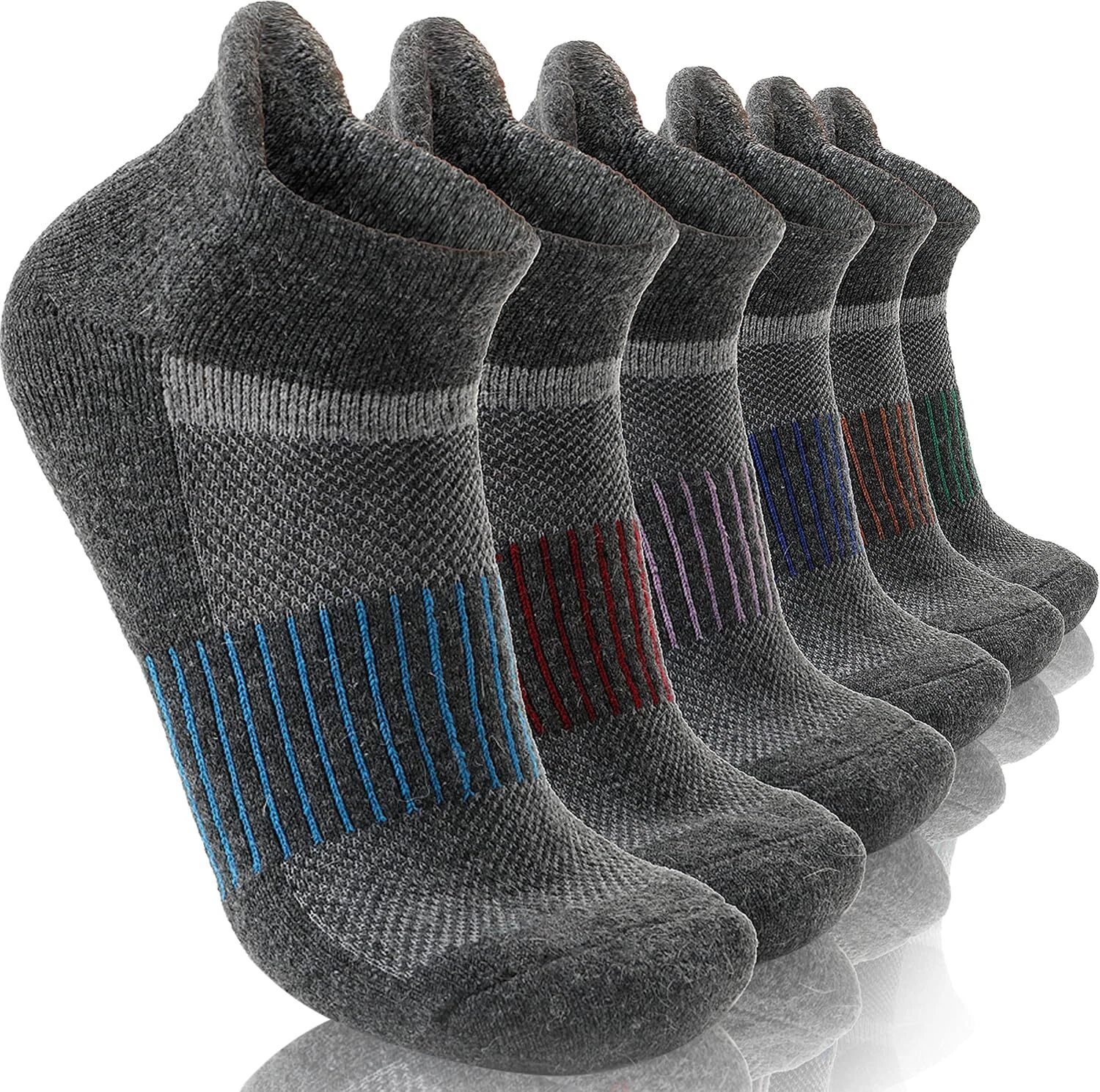 Anlisim 6 Pairs Merino Wool Ankle Running Hiking Socks Large, Grey