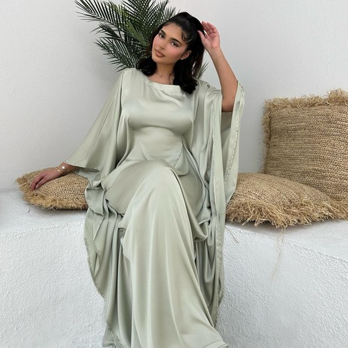 Batwing Sleeve Kaftan Dubai Women Evening Long Dress Abaya Muslim Robe Prom Gown - Picture 43 of 51
