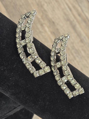 MUSI White Clear Rhinestone Shoe Clips, Beautiful Vintage Sparkling Signed - Picture 2 of 4