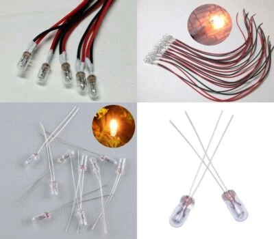 KOKOLOGGO Mini Glühlämpchen 3mm Glühbirne Glühlampe 14-16V mit Kabel oder Draht Modellbahn