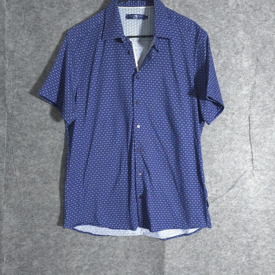 Stone Rose Men's Sz Large Blue White All Over Circles Button Down Short Sleeve - Image 2 of 4