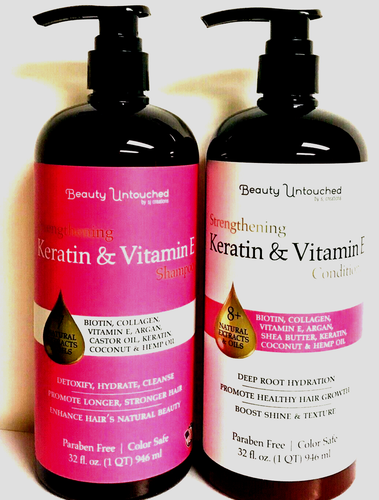 BEAUTY UNTOUCHED KERATIN & VITAMIN E STRENGTHENING SHAMPOO & CONDITIONER 32OZ