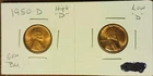 2 Coin Set 1950-D 1C BU Lincoln Cents Low D and High D Varieties