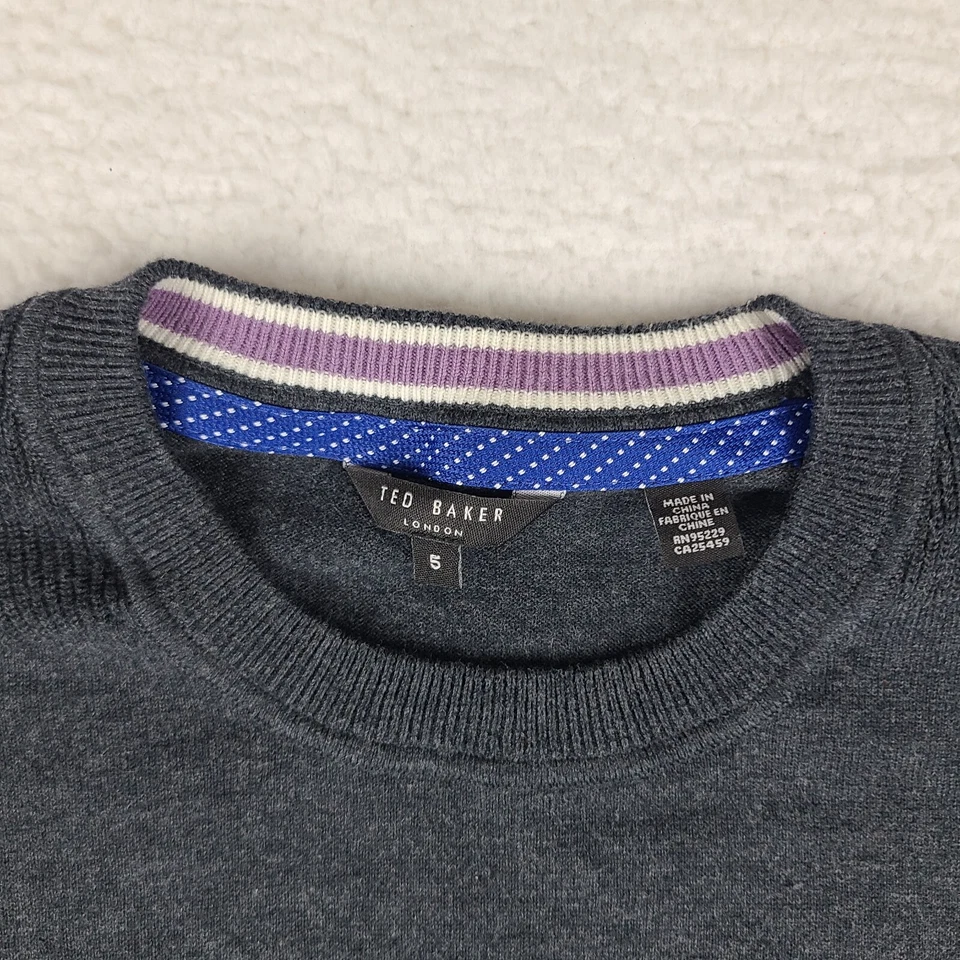 Ted Baker Sweater Mens 5 Dark Gray Crewneck Sweatshirt Cotton Polyester - Image 4 of 4