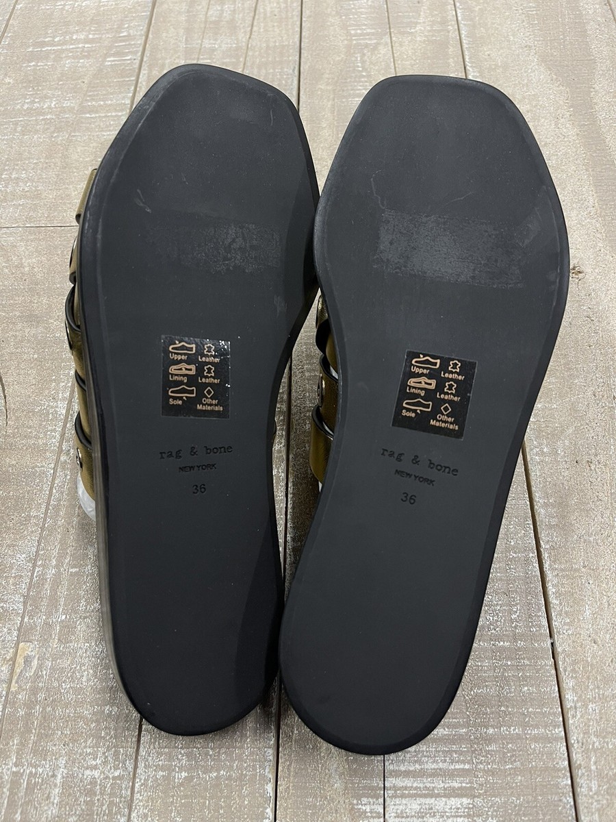 NIB $350 Rag & Bone Hartley Flat Sandal In Gold Grommet Size  display picture 1