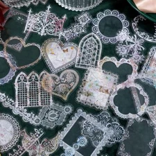 Lace Flowers Window PET Stickers Journals Card Collage Scrapbooking Supplies Lot
