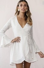 Selfie Leslie White Wrap dress size M Brunch, Sorority, Tea, NWT