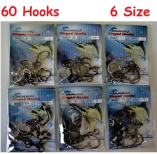 2x Strong Ringed Circle Hooks Black Nickel 6 Sizes 60 Fishing Hooks