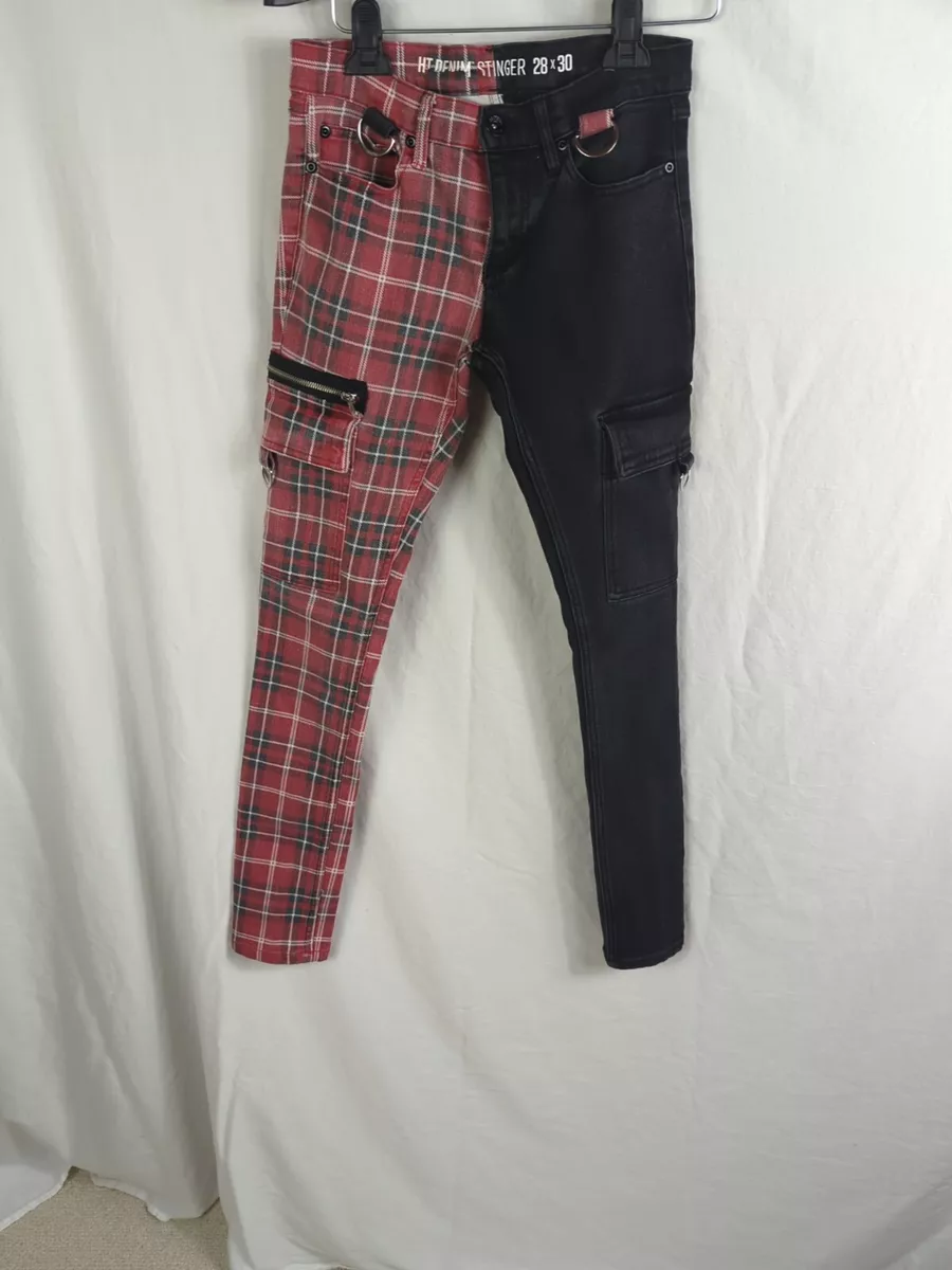 Plaid split leg clearance jeans