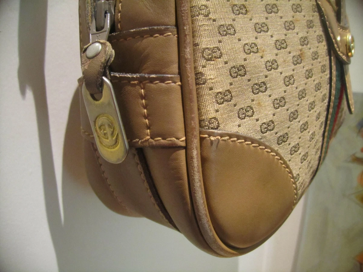 1980s Brown Monogram Vintage Gucci Handbag With Adjustable Strap