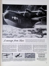 Vintage Print Ad WWII 1944 Curtiss-Wright Martin Mars Cargo Airplane Cyclone
