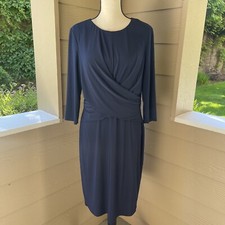 Eliza J Dress Women’s 16 Blue Round Neck Long Sleeve Faux Wrap Excellent