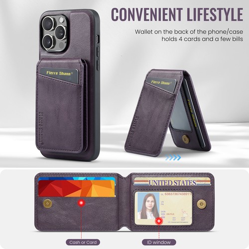 For iPhone 16 15Pro Max 14 13 12 11 Leather Detachable Card Wallet Mag Safe Case - Picture 60 of 65