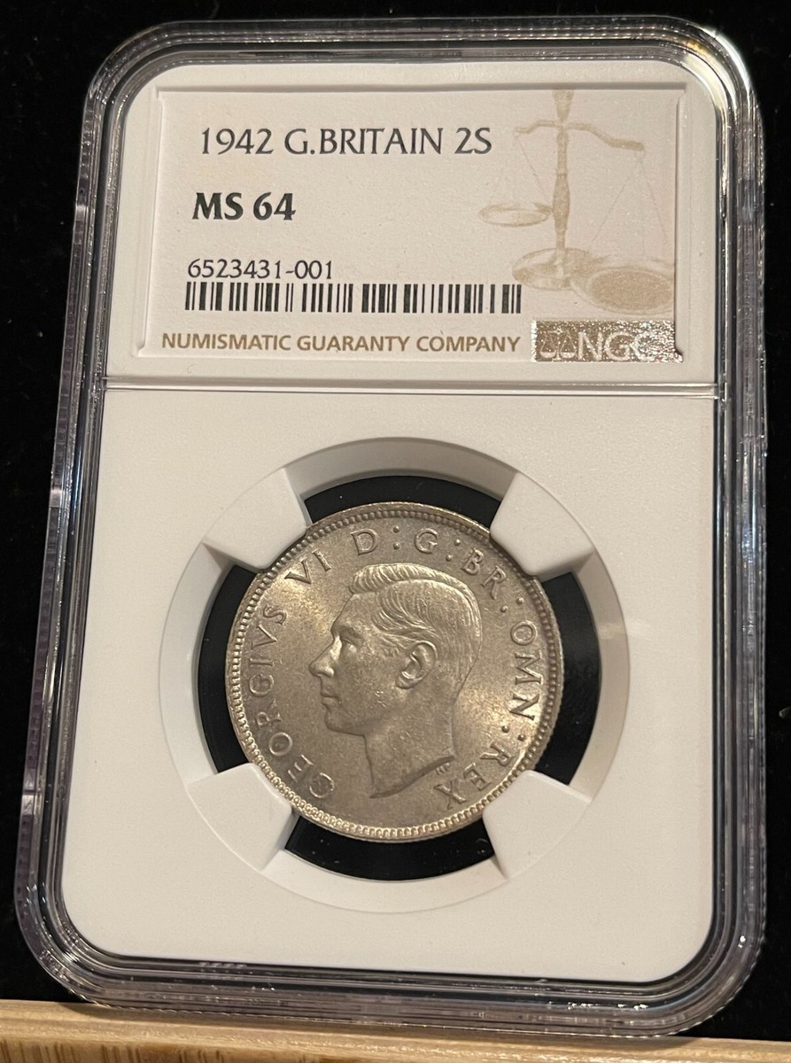 GREAT BRITAIN Florin 1942, 2 Shillings, NGC MS 64, Choice UNC / BU
