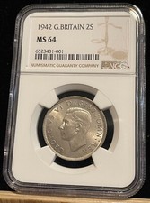 GREAT BRITAIN Florin 1942, 2 Shillings, NGC MS 64, Choice UNC / BU, Luster. B3