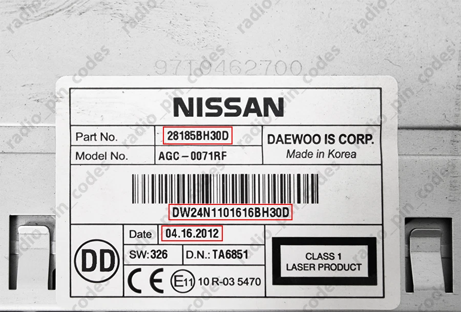 NISSAN RADIO PIN CODE DAEWOO CD PLAYER JUKE MICRA NAVARA NOTE QASHQAI X-TRAIL - Bild 4 von 4