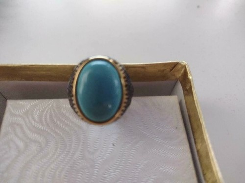 Anillo para hombre de dos tonos acero inoxidable piedra turquesa anillo de forma ovalada - talla 11 - Imagen 4 de 4