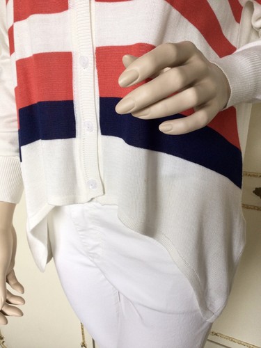 TOLLE M/L Damen Elfenbein/Rot/Marine Streifen Oversize Cardigan Top Neu mit Etikett UVP £69 - Bild 7 von 11