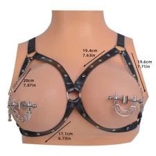 QKKQ Nipple Clamps Clips With Leather  Chest Chain Belt Stimulator BDSM Metal