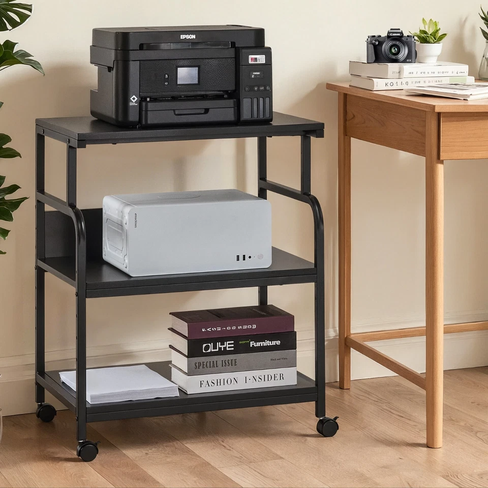 3-Tier Printer Stand w/Power Outlet Lockable Wheels, Adjustable Shelves, Office - Image 2 of 4