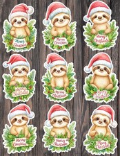 Christmas Sloth Die Cut Vinyl Stickers Set Scrapbooking Laptop Water Bottle