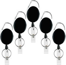 5Pack Heavy Duty Retractable Badge Reel ID Card Holder Carabiner Keychain Black