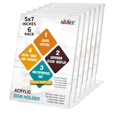 6pack Slant Back Acrylic Sign Holder 5x7 Inches Clear Vertical Picture Frames Fr