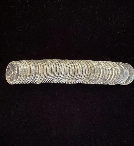 Full Roll of 40 90% Silver BU Washington Quarters