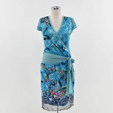 Vintage ANAC by Kimi Mesh Butterfly Dress Size M Fairycore Blue Floral Y2k Wrap