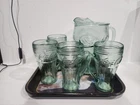 Coke a Cola Vintage pitcher W 4 Glasses Collectable Green Glass W/coke Tray