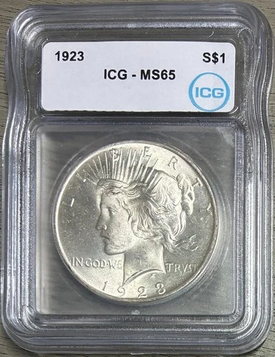 1923 Silver Peace Dollar, ICG MS-65