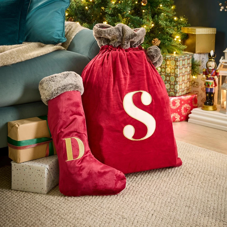 CELEBRIGHT OHS Christmas Alphabet Stocking Sack Set Festive Xmas Santa Gift Bag