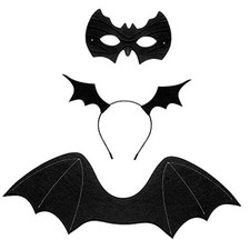 3 Pcs Halloween Bat Costume Kids Set Black Headband Mask Wings