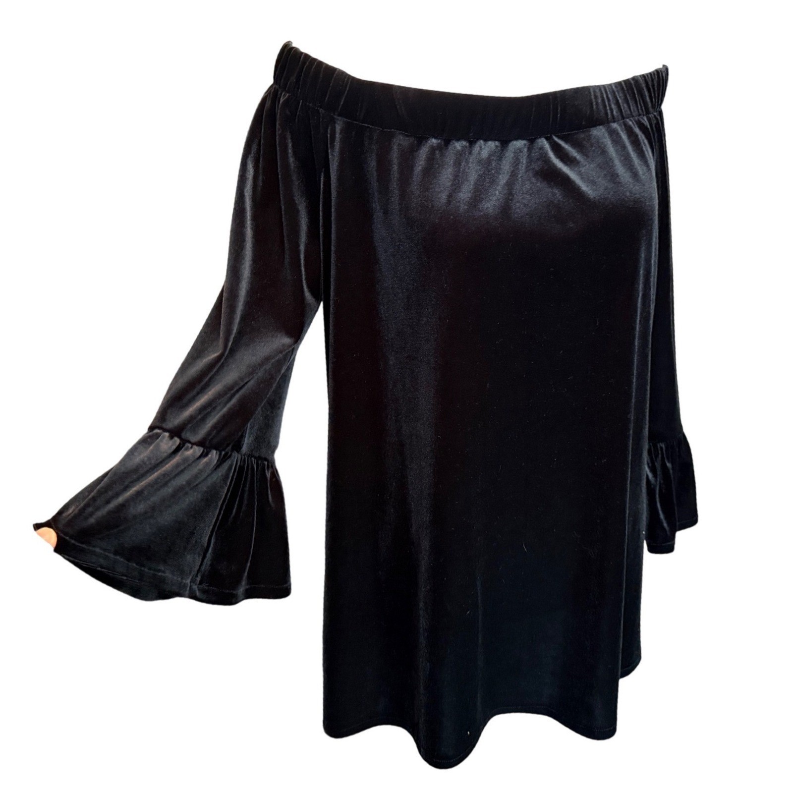 Calvin Klein Womens Black Velvet Off Shoulder Bell Sleeve Top XL Witchy